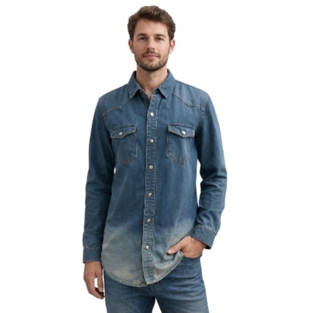 Roadies of 66 casual cotton denim snap button down shirt medium